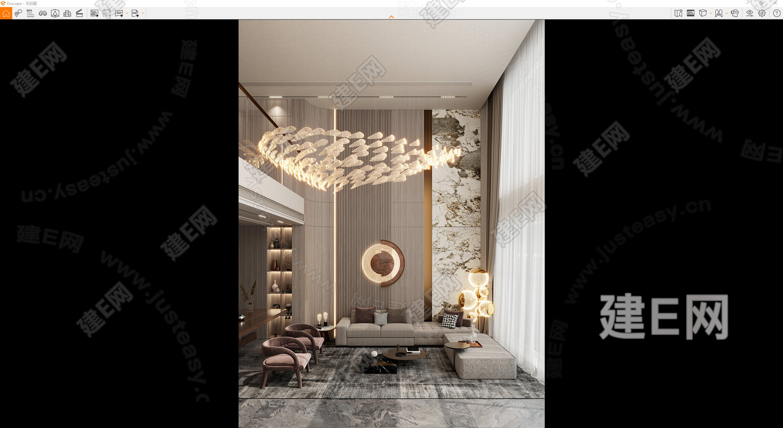 新中式轻奢别墅客厅模型SU模型下载[ID:112284592]_建e网su模型