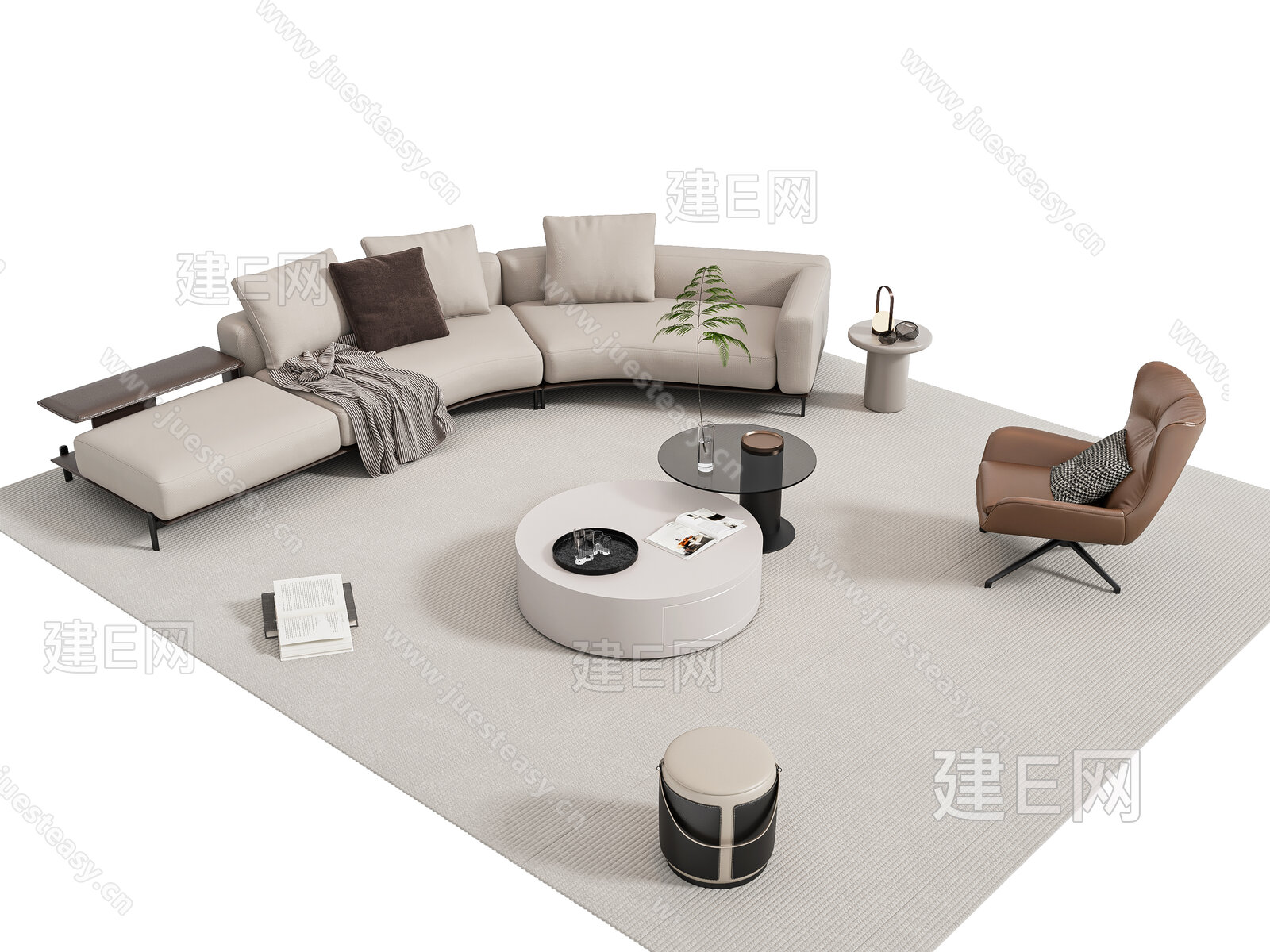 现代沙发茶几组合模型SU模型下载[ID:104878786]_建E室内设计网