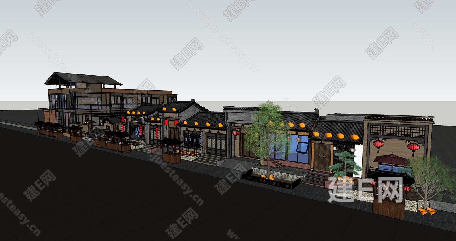 新中式商业街模型SU模型下载[ID:105075412]_建e网su模型