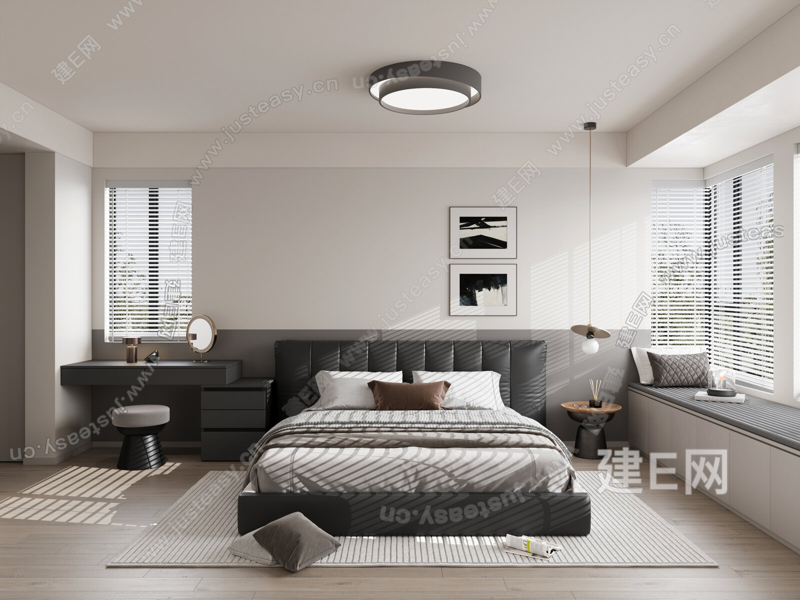 现代极简黑白灰卧室3d模型下载[ID:117201530]_建e网3d模型