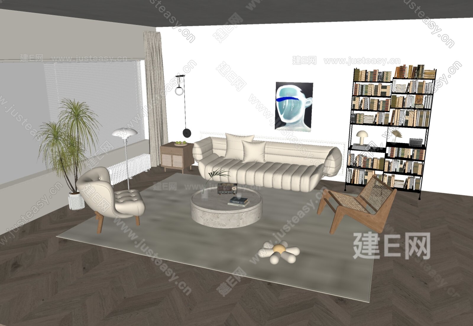 北欧沙发茶几组合模型SU模型下载[ID:105861886]_建e网su模型