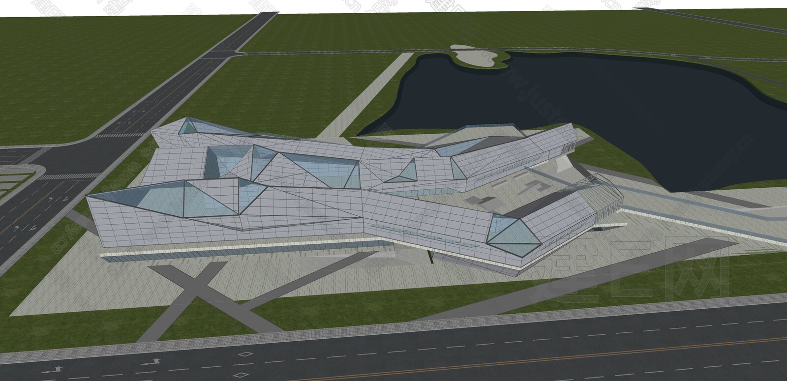 现代展览馆建筑模型SU模型下载[ID:105403130]_建e网su模型