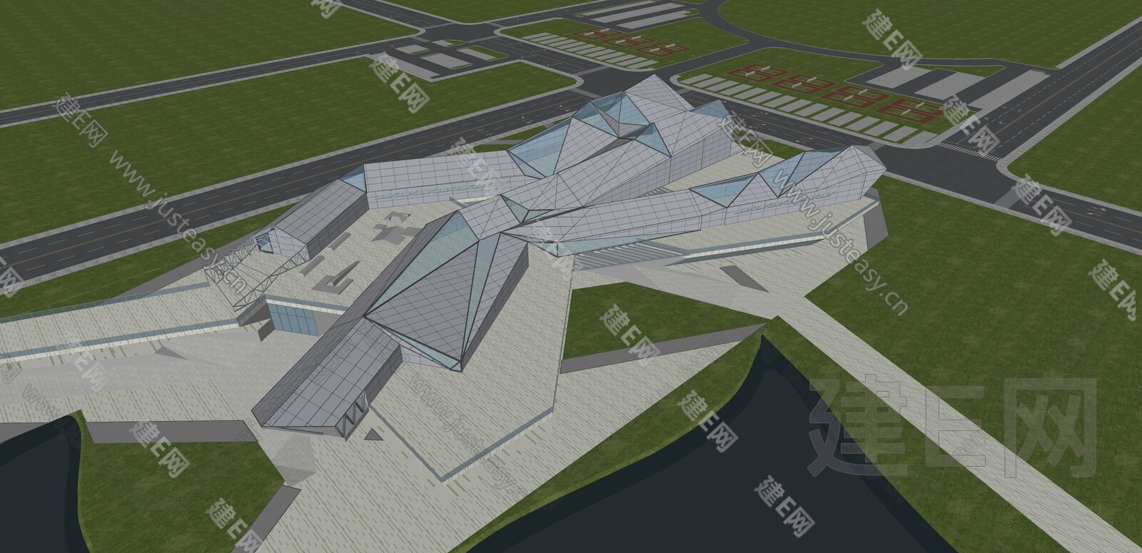 现代展览馆建筑模型SU模型下载[ID:105403130]_建e网su模型