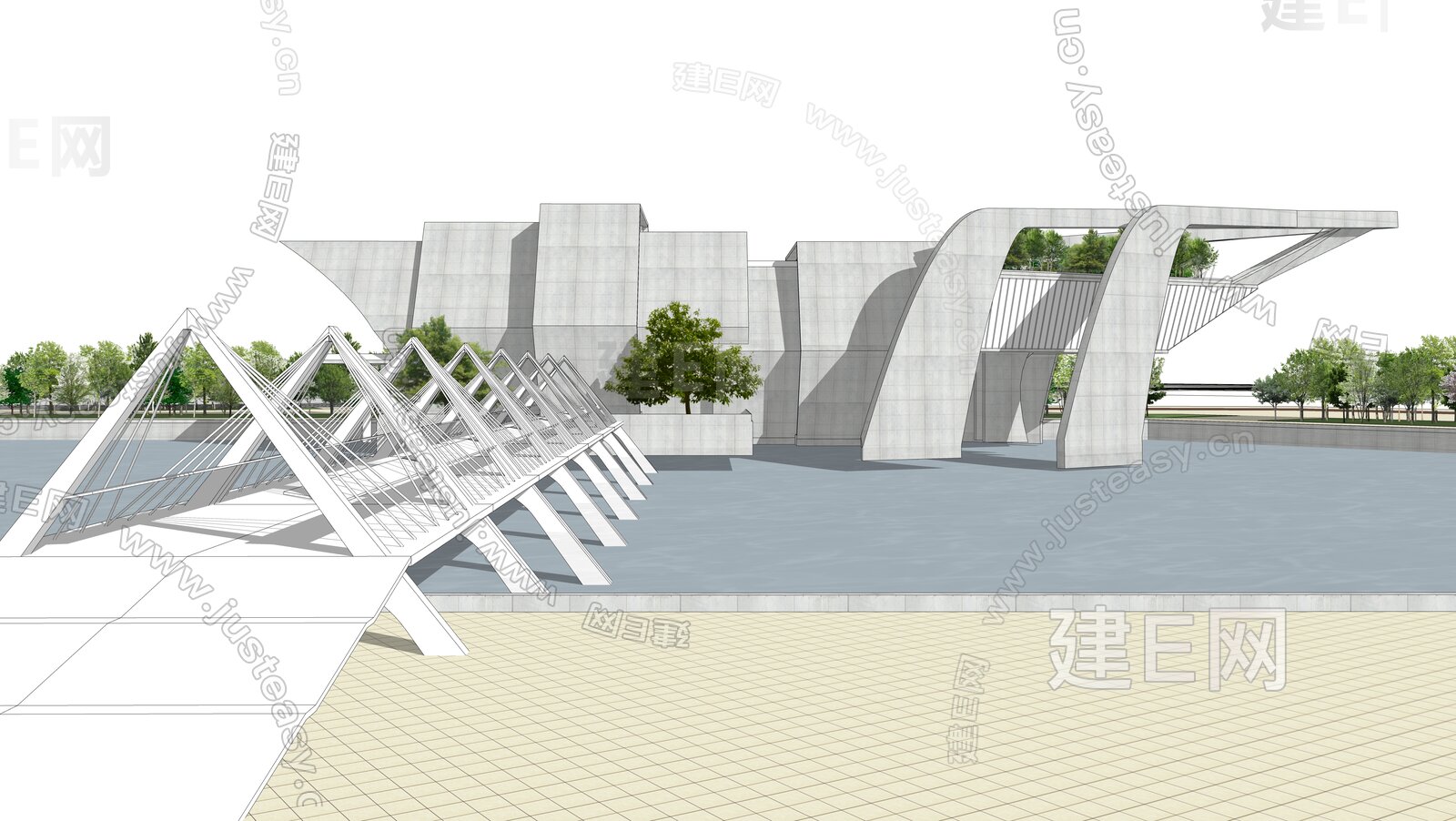 现代展览馆建筑模型SU模型下载[ID:105402911]_建E室内设计网