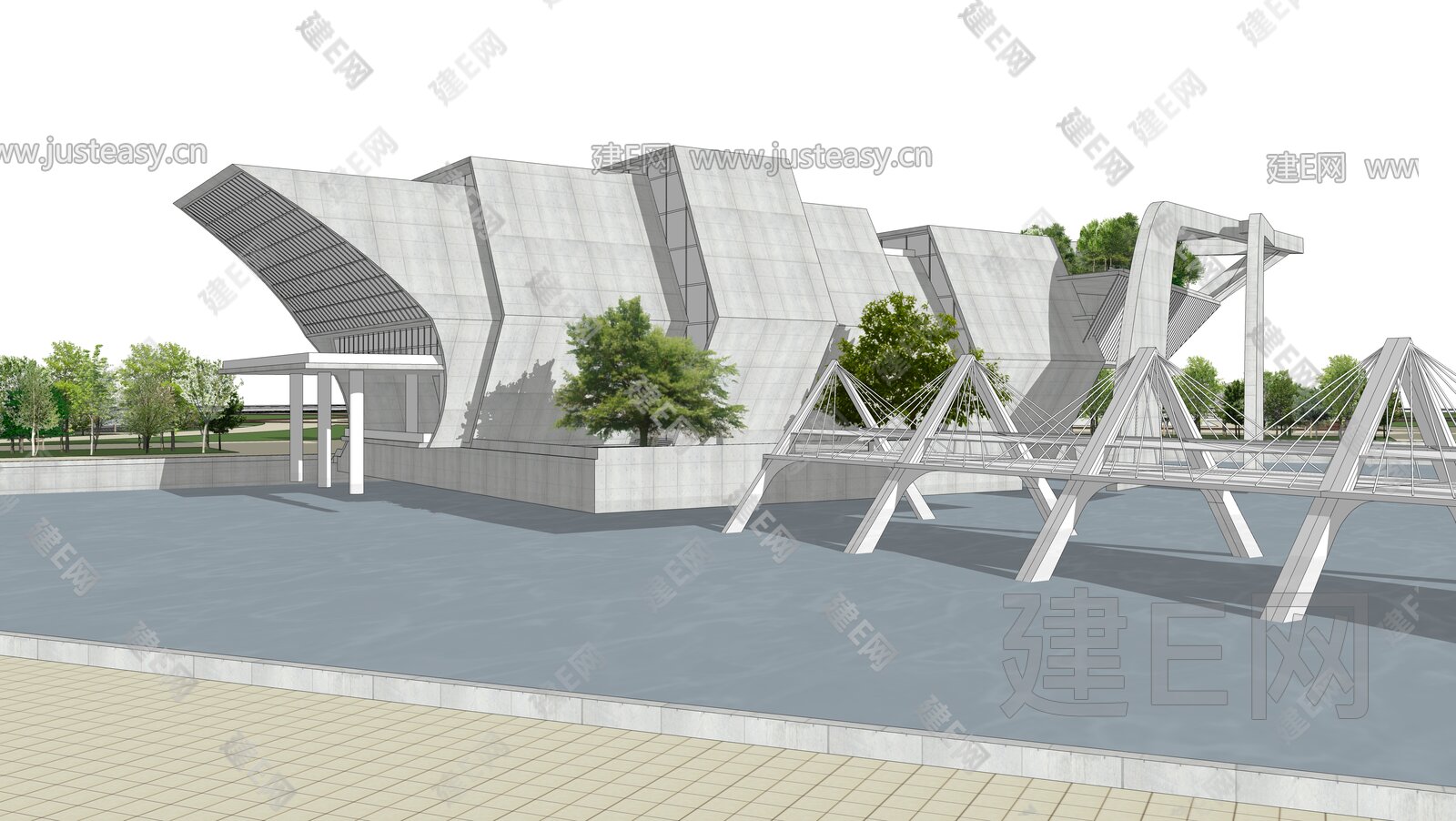 现代展览馆建筑模型SU模型下载[ID:105402911]_建E室内设计网