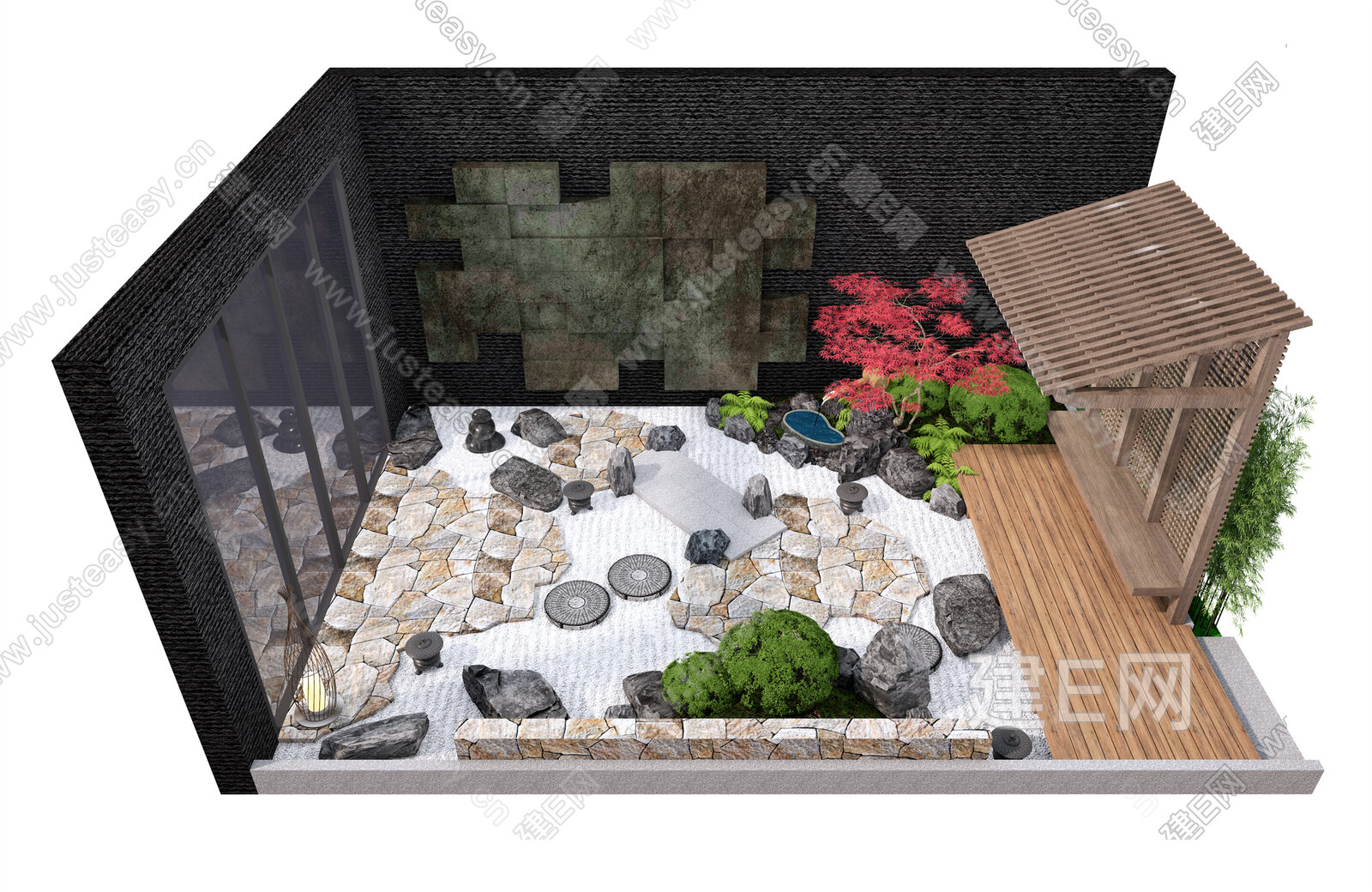日式禅意庭院花园模型SU模型下载[ID:106189312]_建E室内设计网