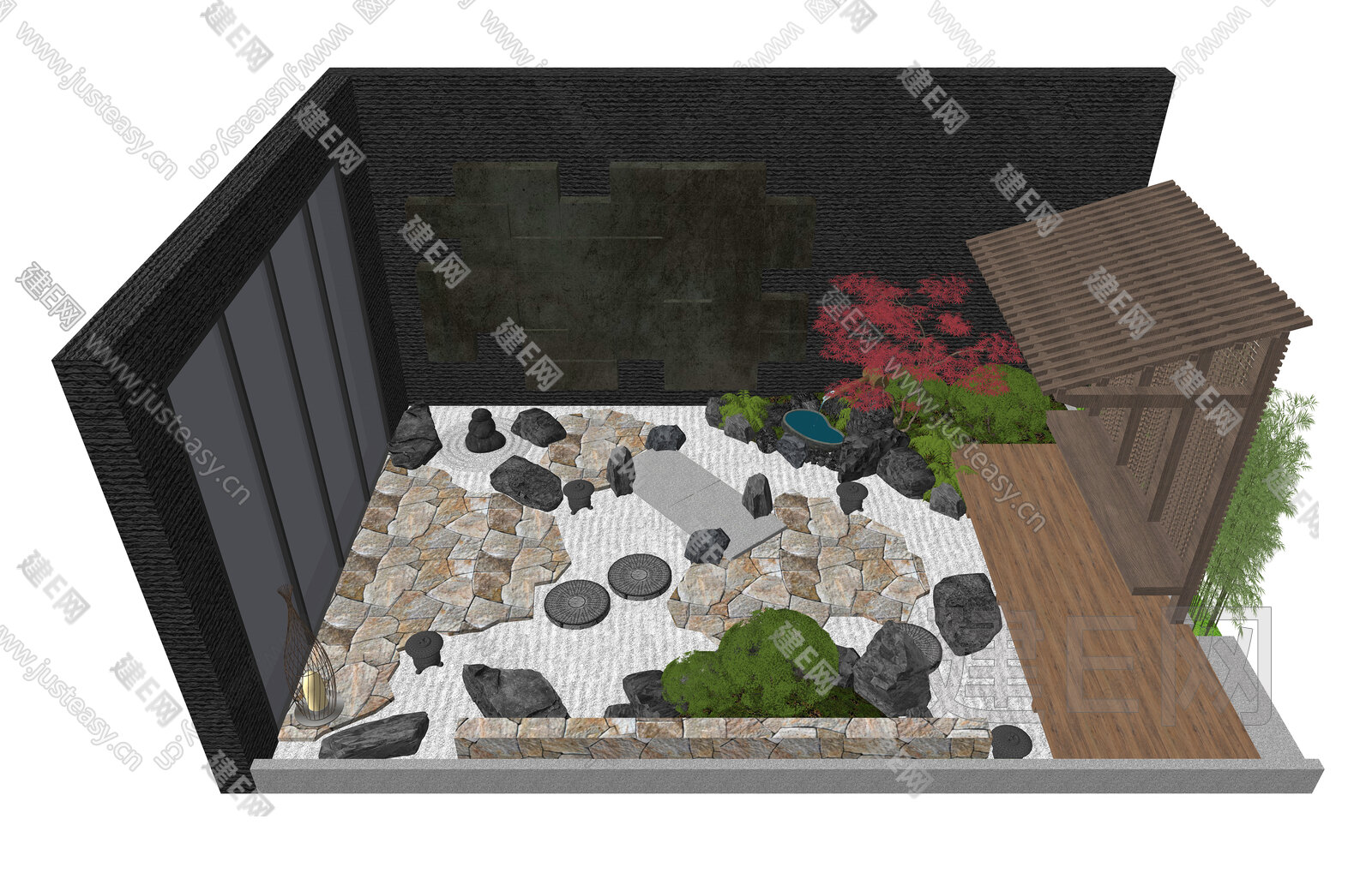 日式禅意庭院花园模型SU模型下载[ID:106189312]_建E室内设计网