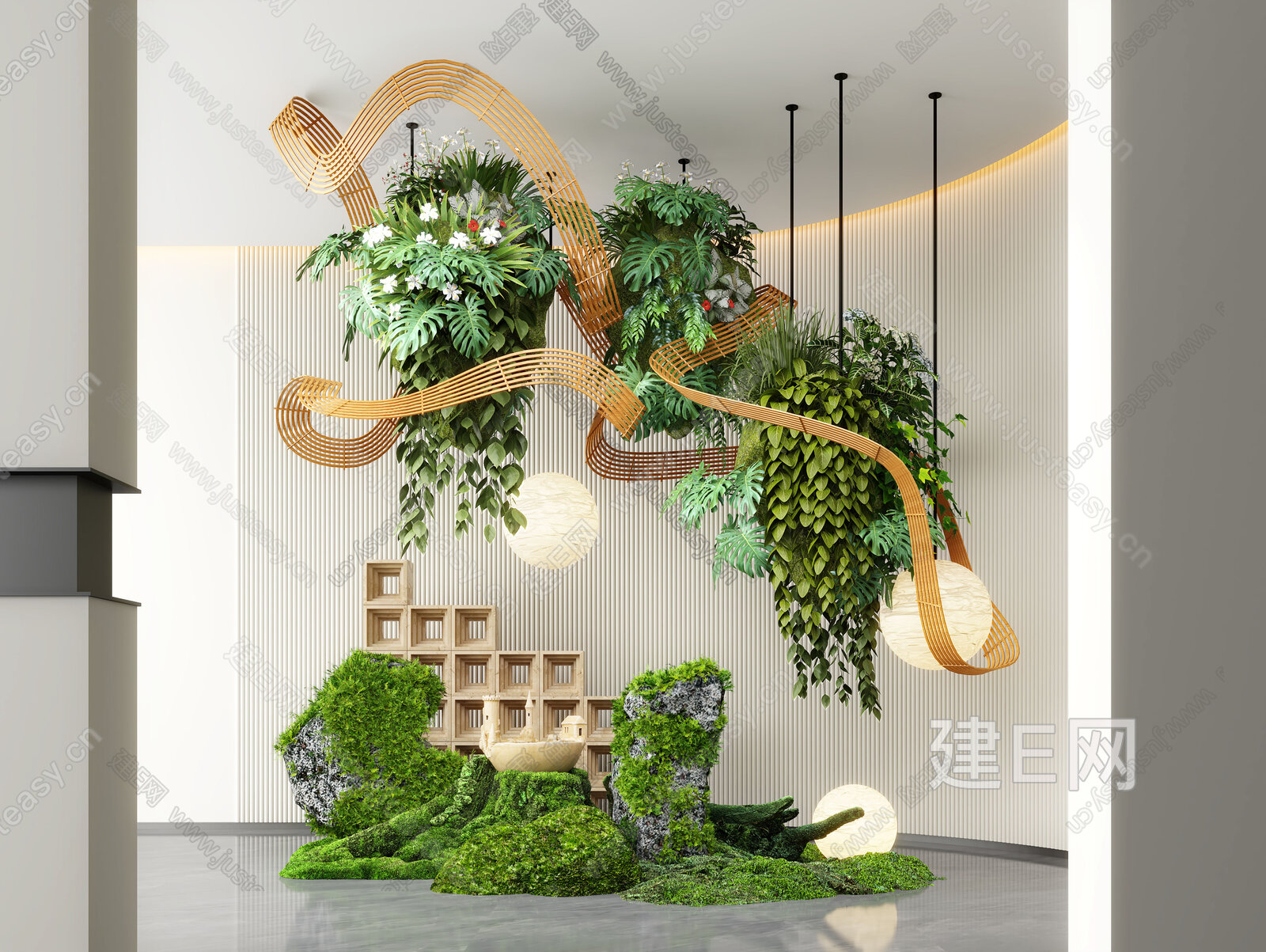 现代室内景观造景模型SU模型下载[ID:106386116]_建e网su模型
