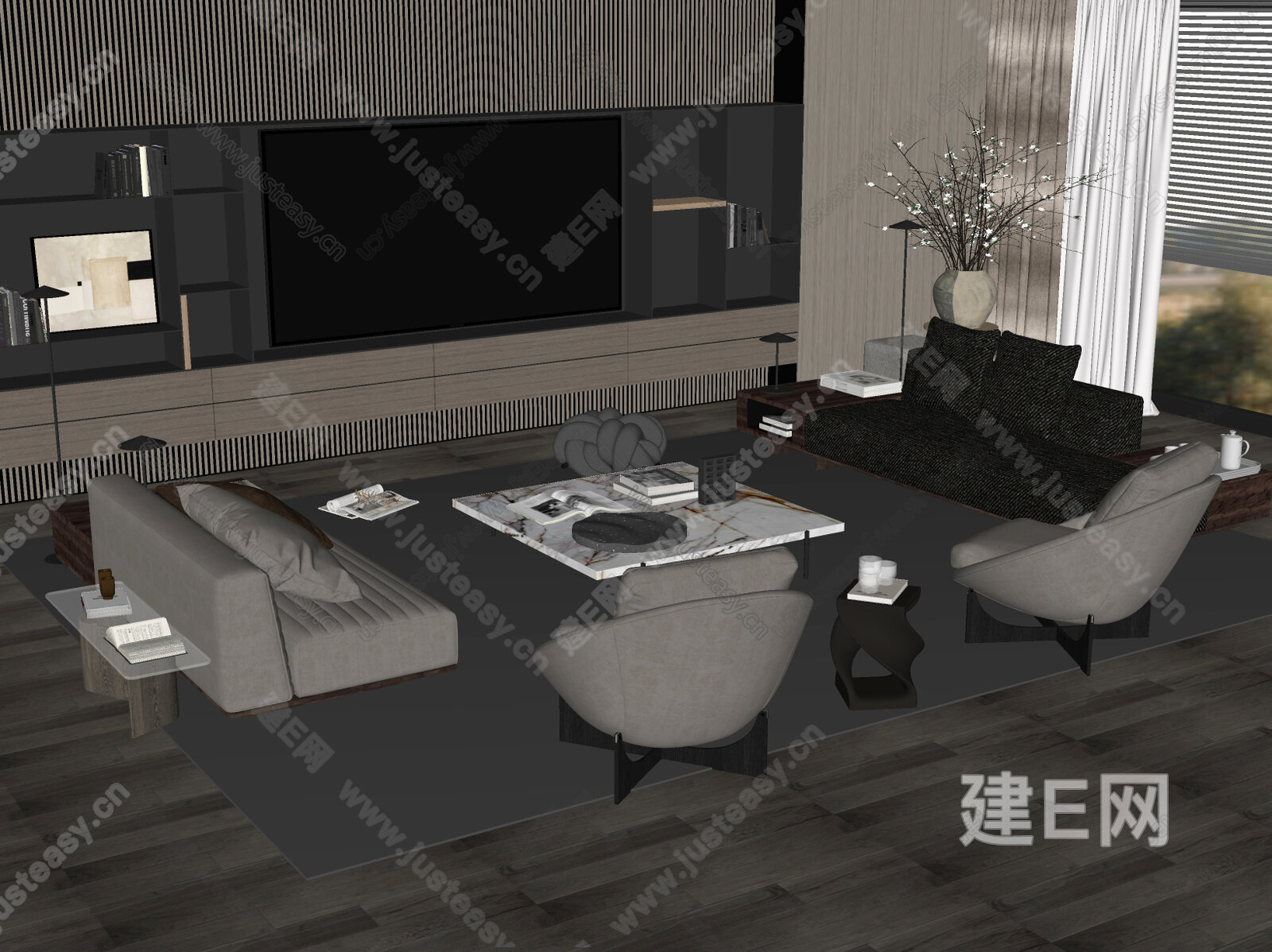 米洛提Minotti 现代沙发茶几组合模型SU模型下载[ID:106320581]_建E室内设计网