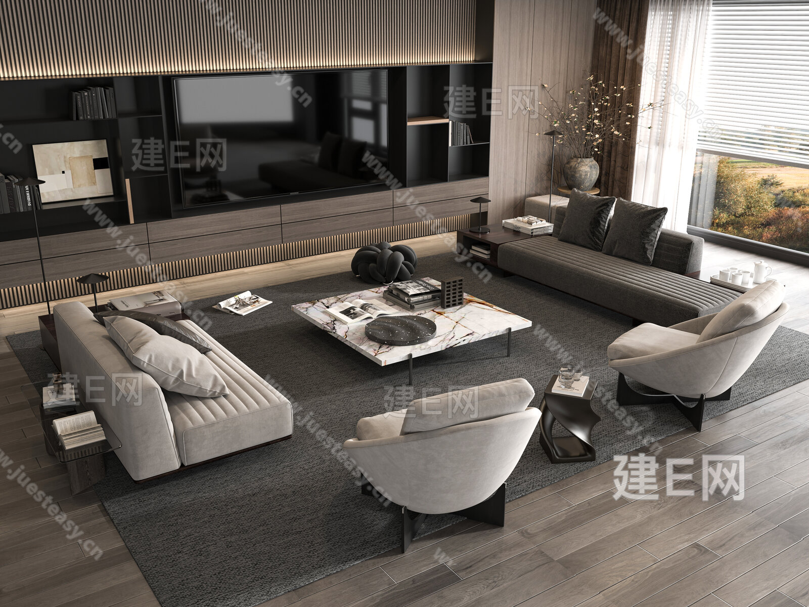 米洛提Minotti 现代沙发茶几组合模型SU模型下载[ID:106320581]_建E室内设计网