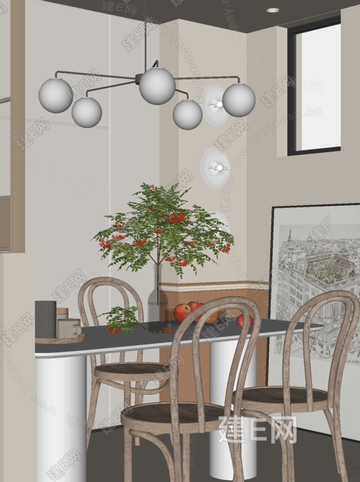 现代餐厅模型SU模型下载[ID:106123800]_建e网su模型