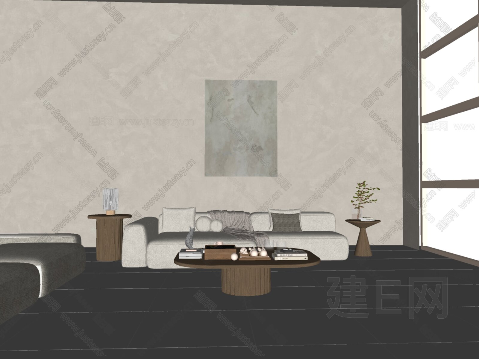 侘寂风沙发茶几组合模型SU模型下载[ID:106910319]_建E室内设计网