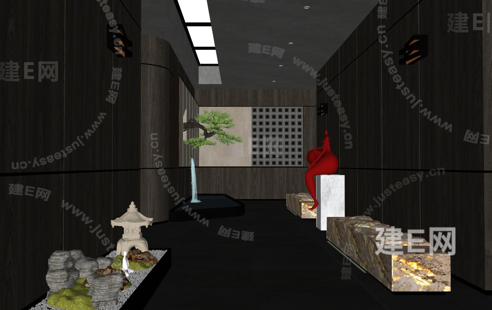 现代过道模型SU模型下载[ID:107434602]_建e网su模型
