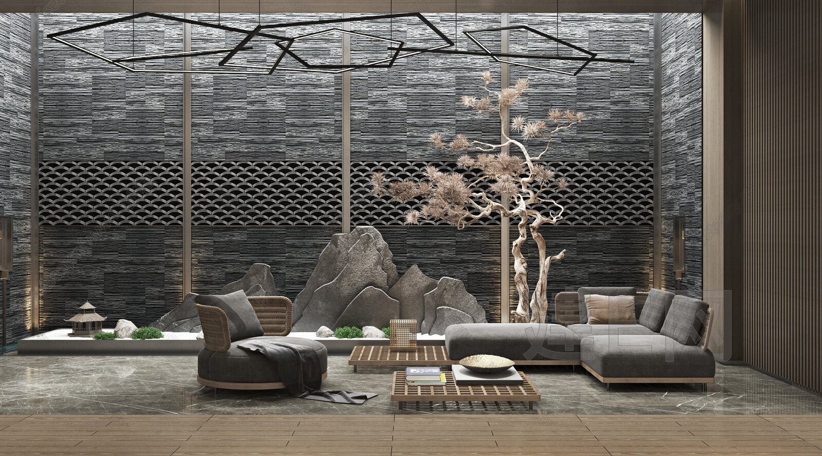 【新中式沙发茶几组合3d模型】建E网_新中式沙发茶几组合3d模型下载[ID:110975623]_打造3d新中式沙发茶几组合模型免费下载平台