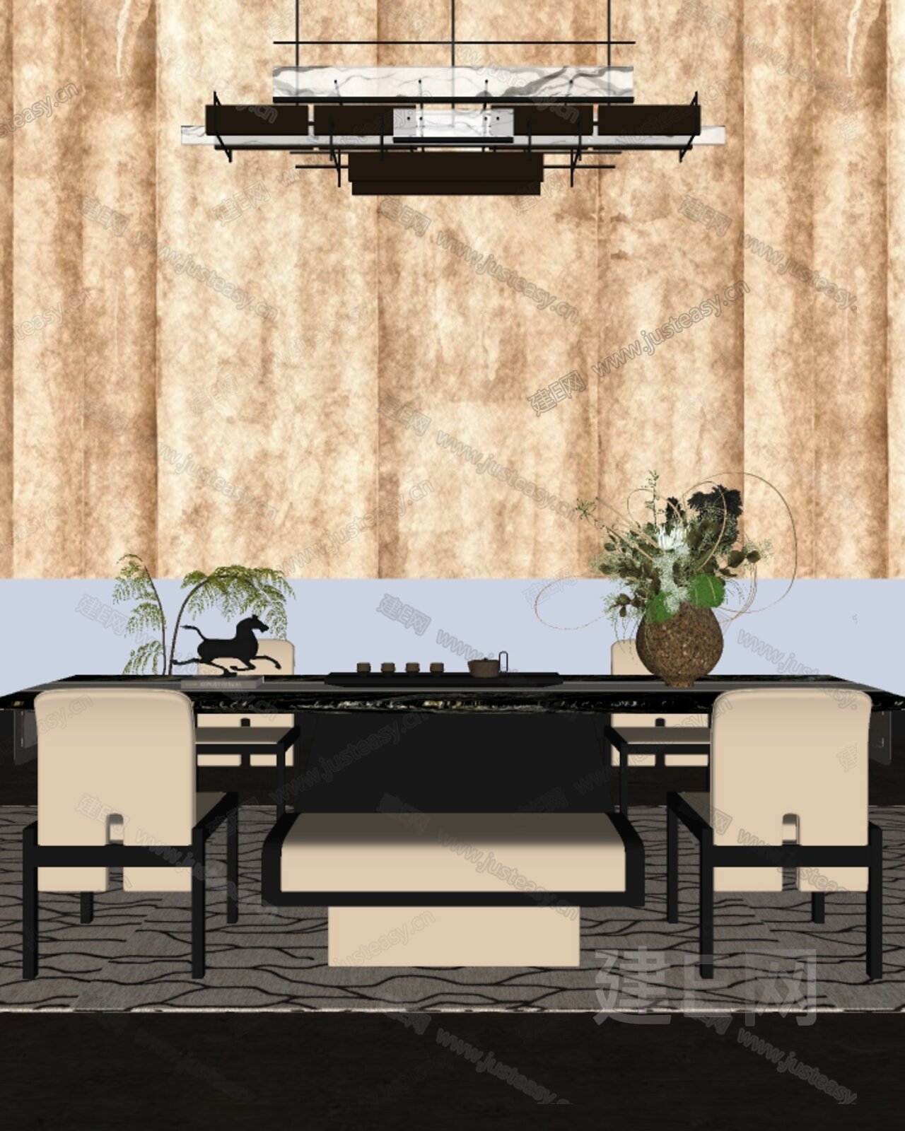 31设计 新中式轻奢茶室模型SU模型下载[ID:107041464]_建E室内设计网