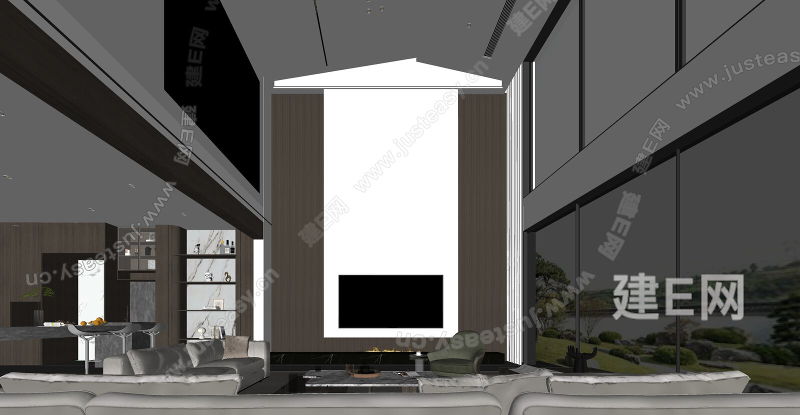 现代轻奢别墅客厅模型SU模型下载[ID:107041501]_建e网su模型