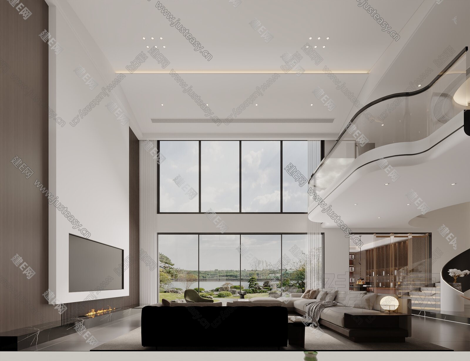 现代轻奢别墅客厅模型SU模型下载[ID:107041501]_建e网su模型
