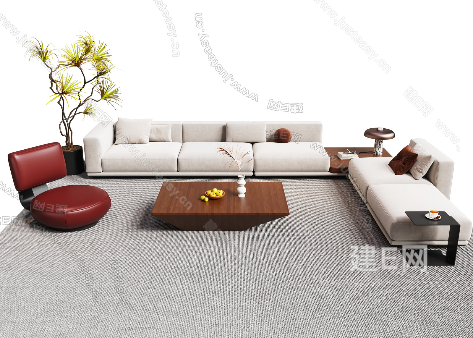 现代沙发茶几组合模型SU模型下载[ID:106975932]_建E室内设计网