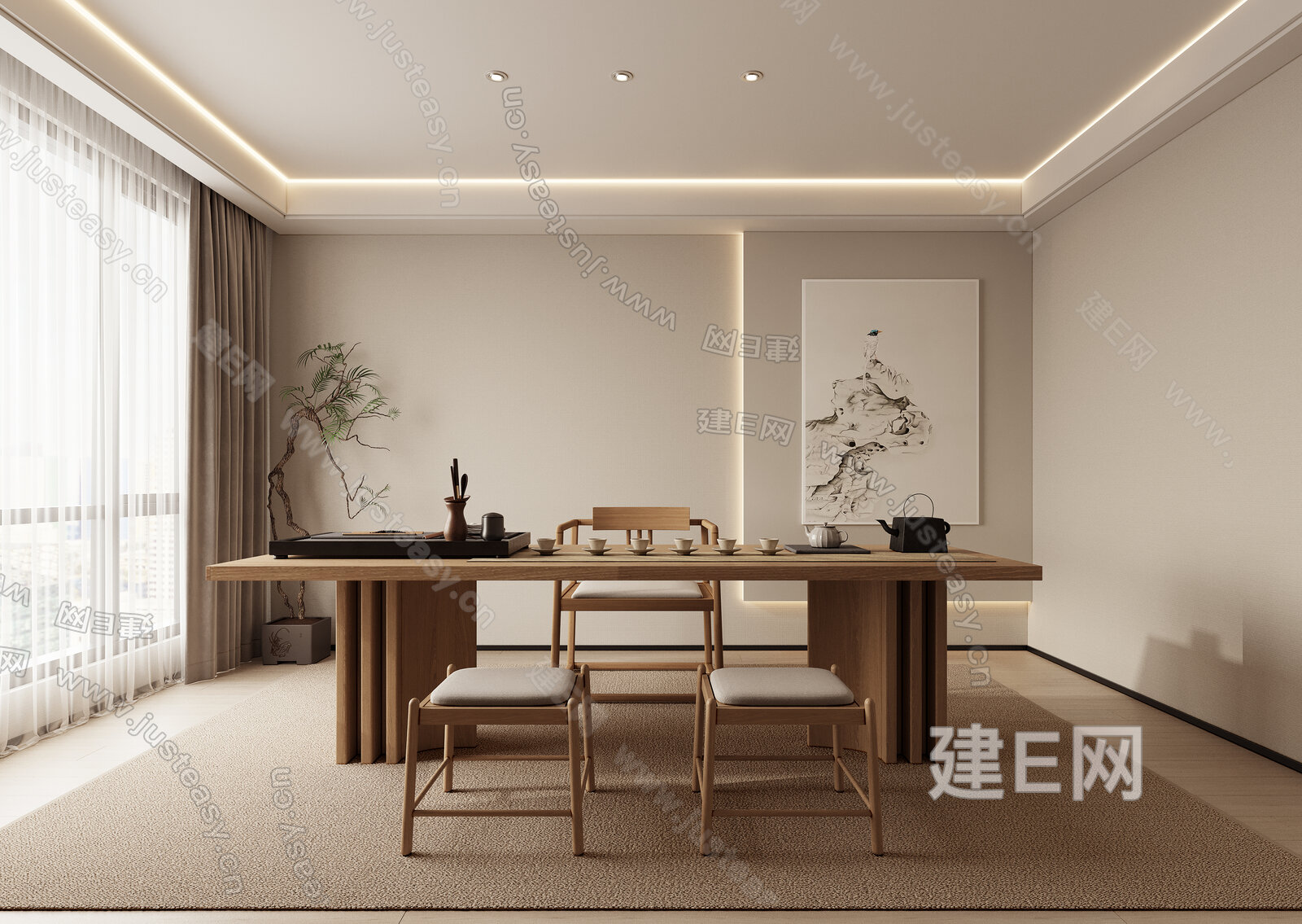 新中式禅意茶室模型SU模型下载[ID:107106884]_建E室内设计网