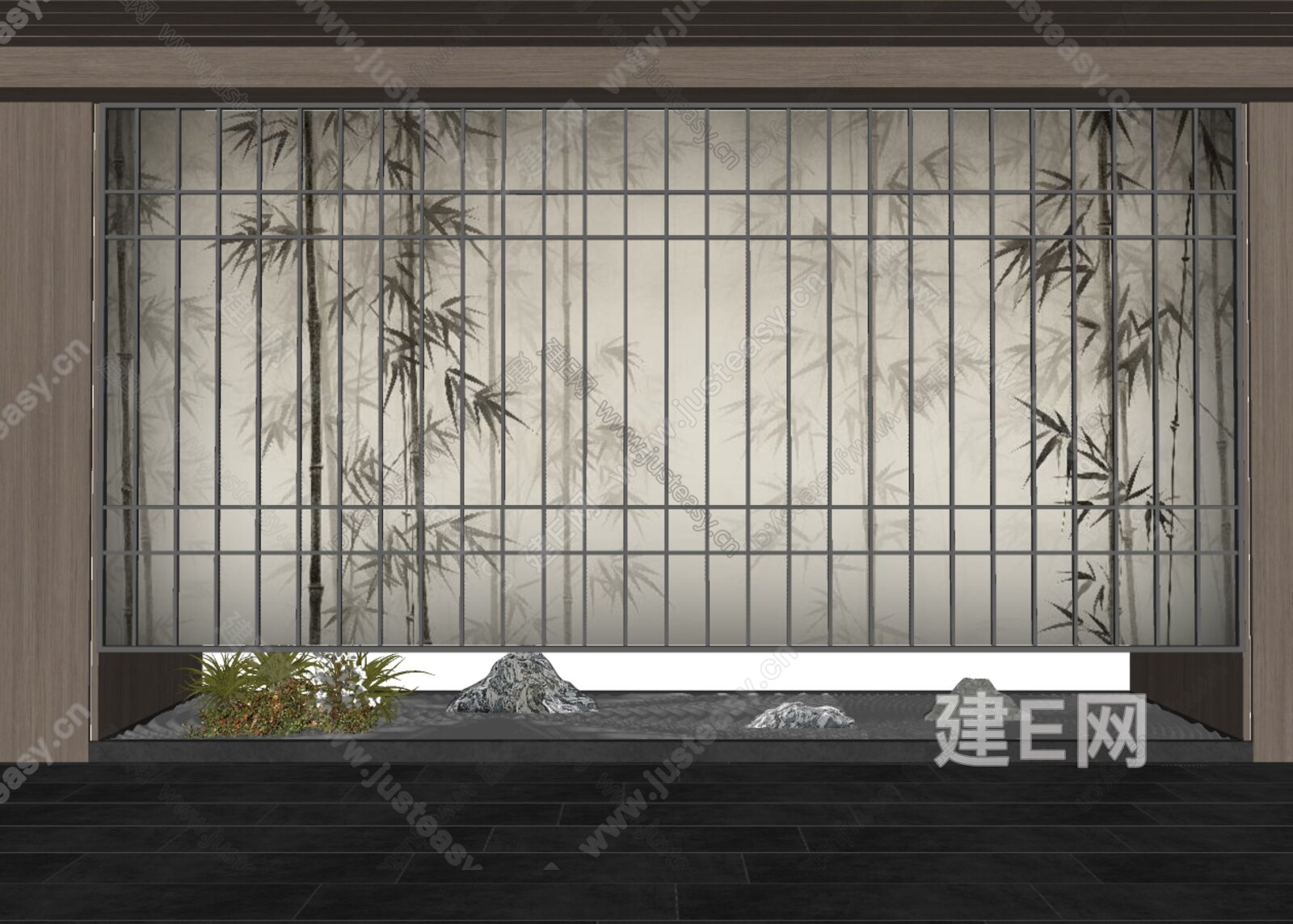 新中式室内景观造景模型SU模型下载[ID:107565718]_建e网su模型
