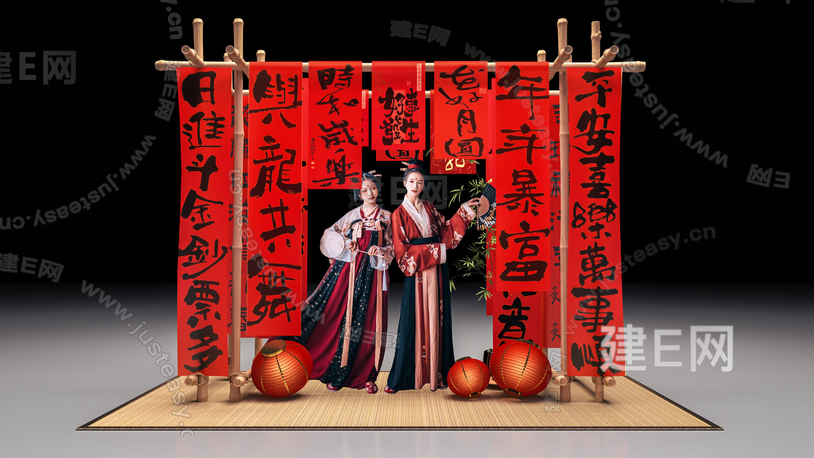 中式新年美陈 节日美陈3d模型下载[ID:111565486]_建e网3d模型