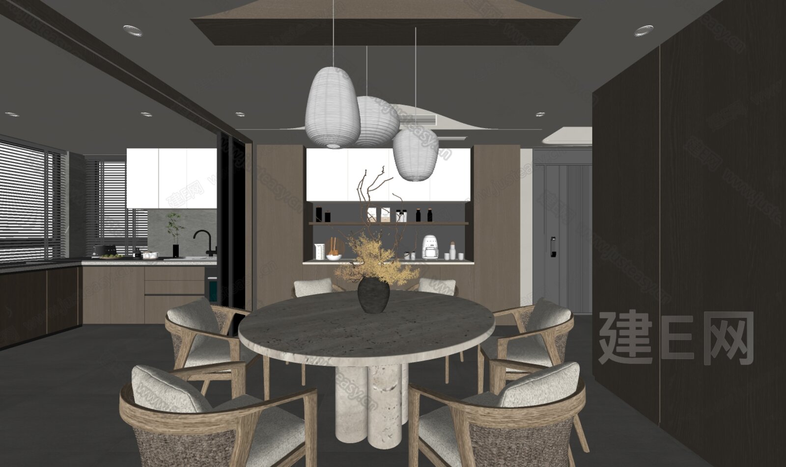 现代餐厅模型SU模型下载[ID:108352009]_建E室内设计网