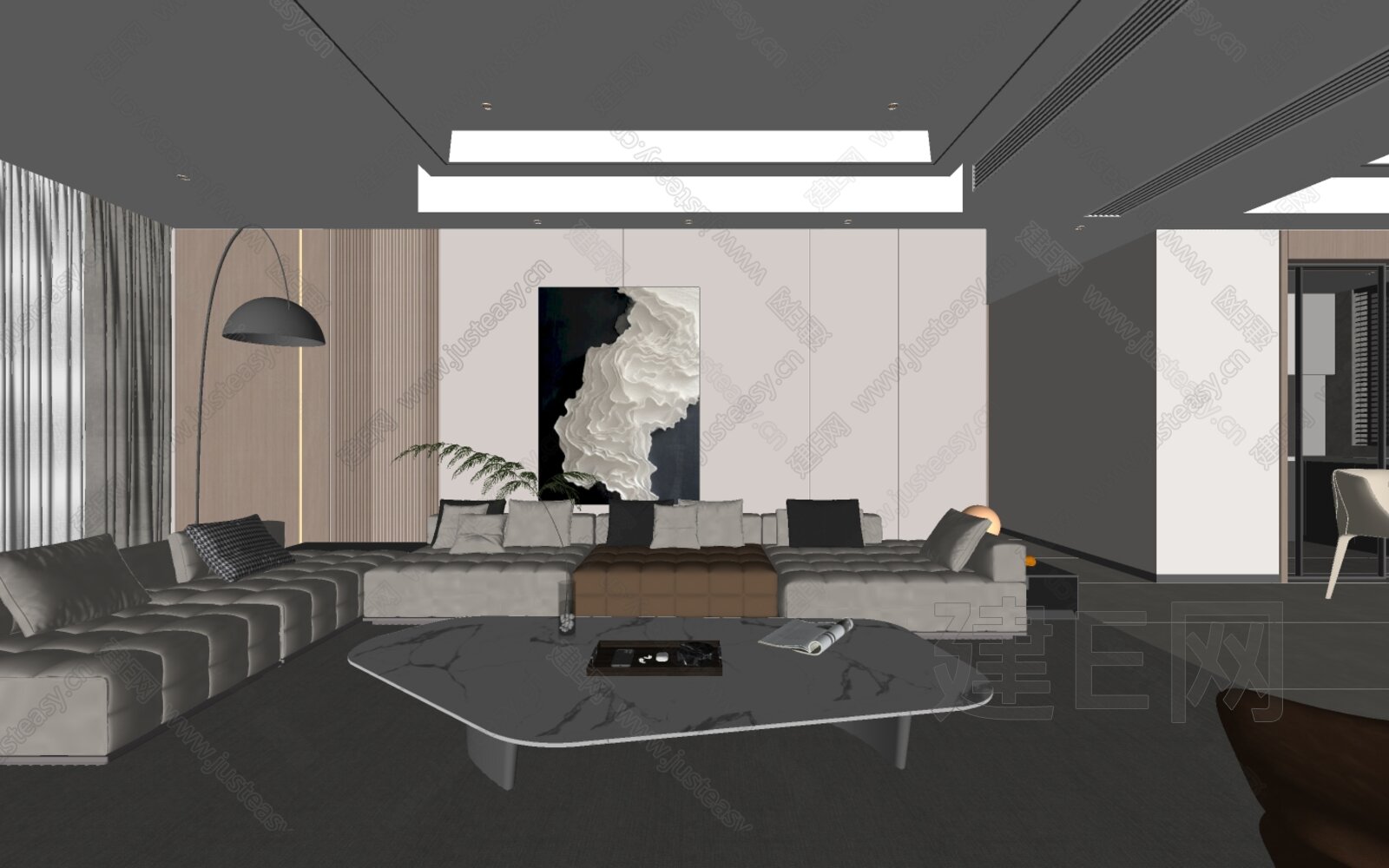 现代客餐厅 模型SU模型下载[ID:101143209]_建E室内设计网