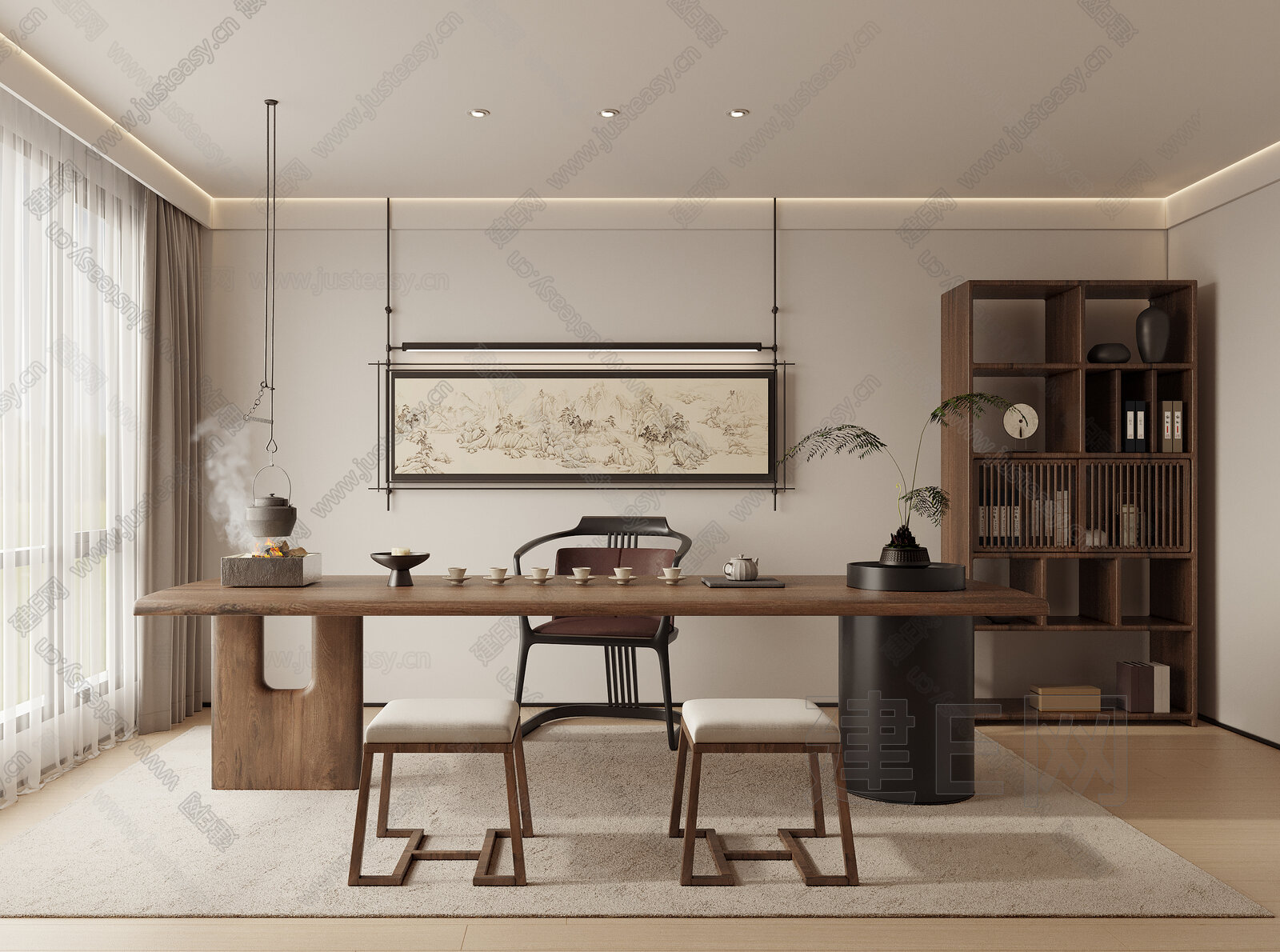 新中式禅意茶室模型SU模型下载[ID:100684392]_建E室内设计网