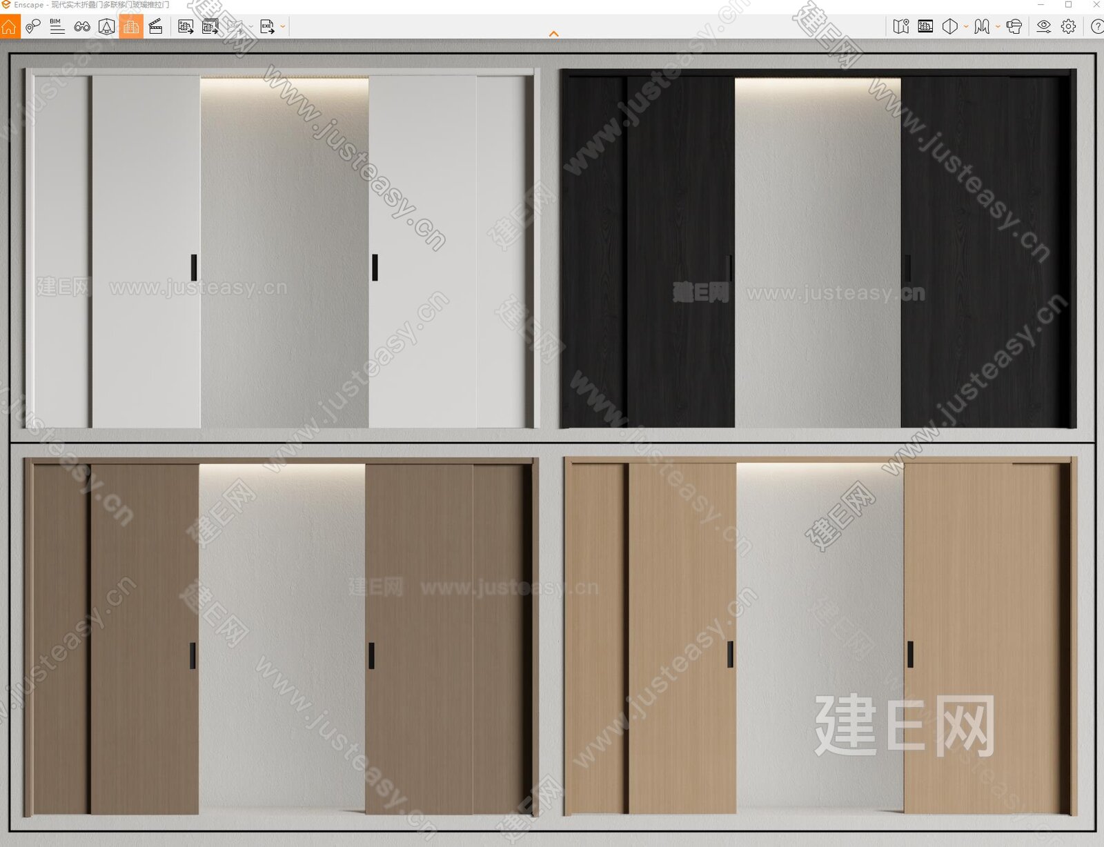现代移门模型SU模型下载[ID:101274203]_建E室内设计网