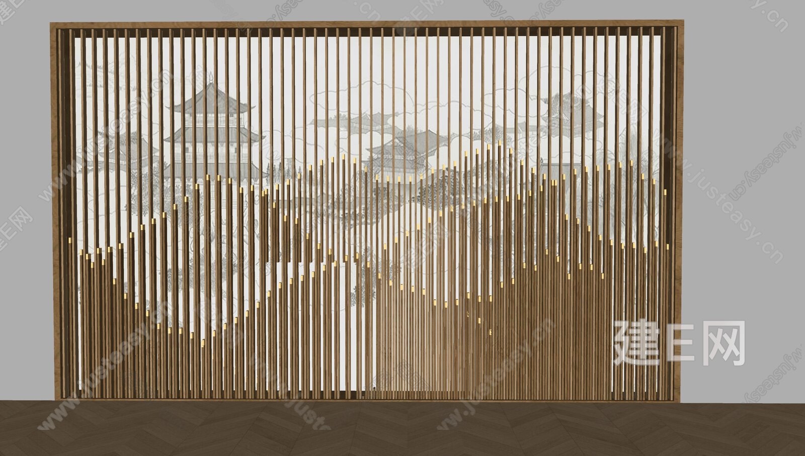 新中式格栅星空背景墙模型SU模型下载[ID:101405186]_建e网su模型