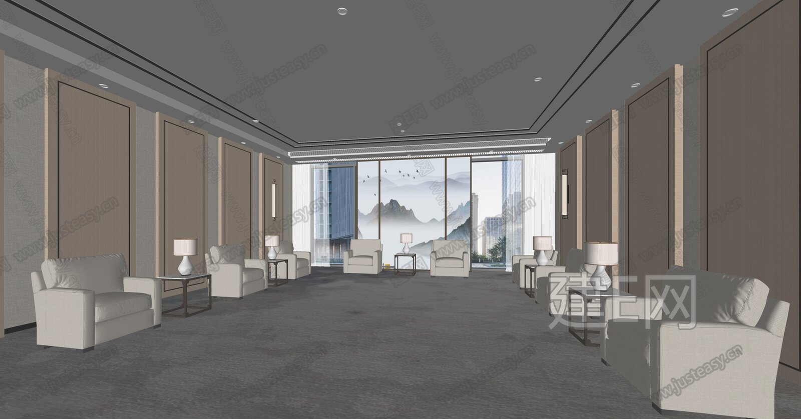 新中式贵宾接待室模型SU模型下载[ID:101405268]_建e网su模型