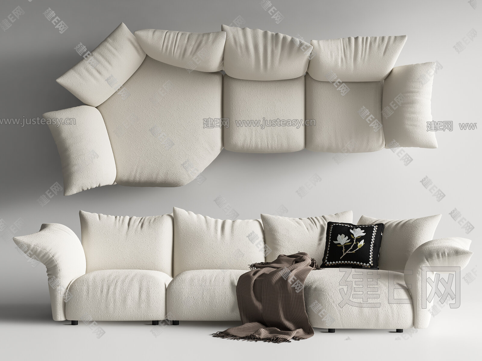 Edra现代多人沙发 花瓣沙发 异型沙发模型SU模型下载[ID:101339656]_建E室内设计网