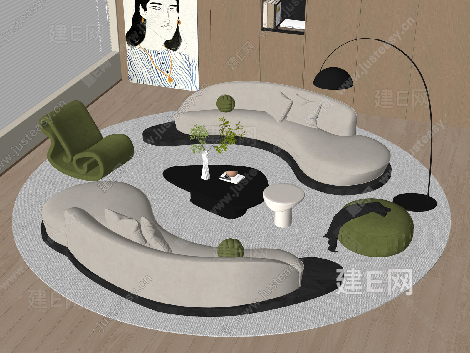 现代沙发茶几组合模型SU模型下载[ID:102191753]_建E室内设计网