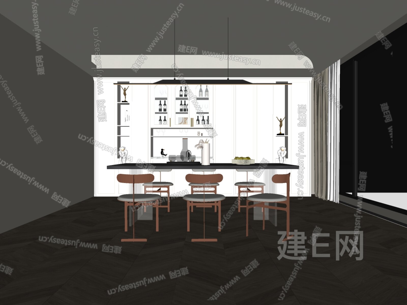法式奶油风餐厅 模型SU模型下载[ID:102584951]_建E室内设计网