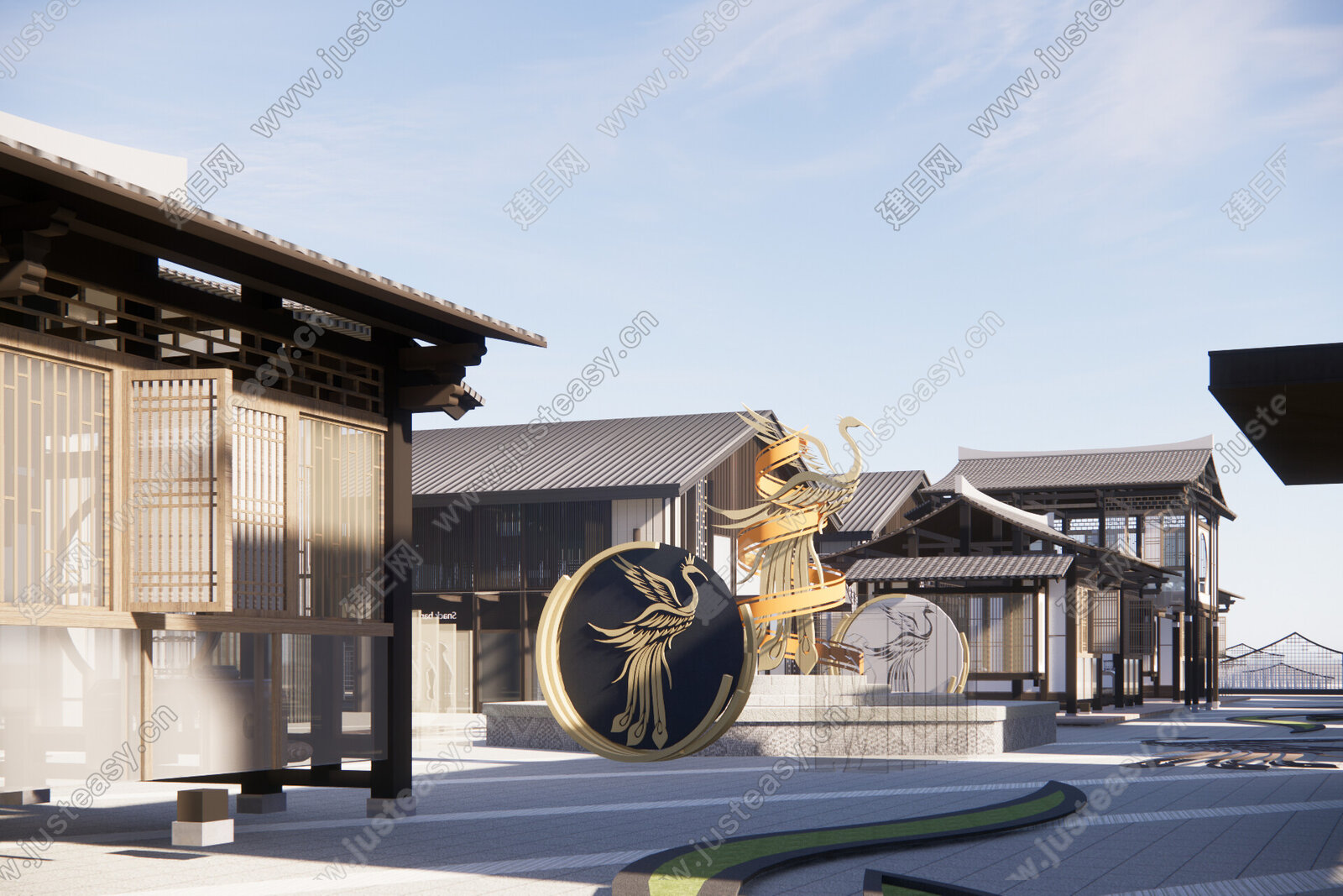 新中式商业街 模型SU模型下载[ID:102650391]_建e网su模型
