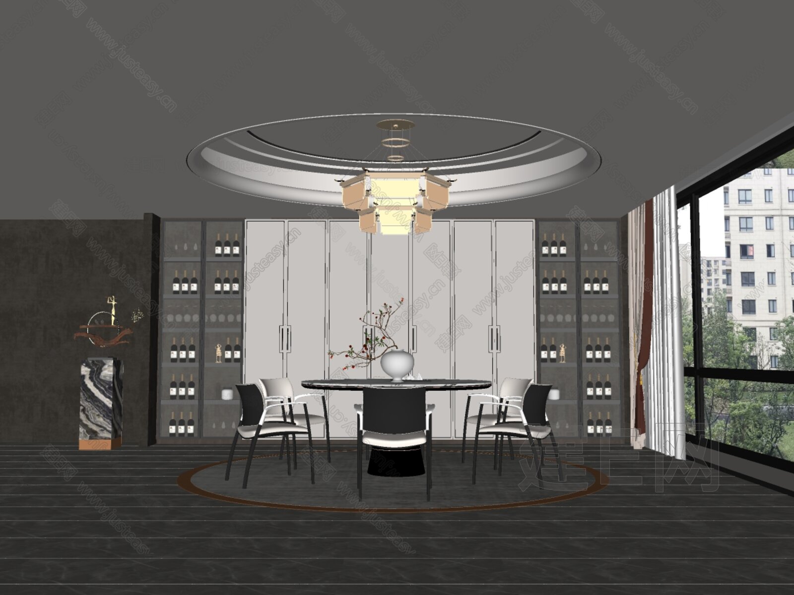 新中式餐厅模型SU模型下载[ID:102388459]_建e网su模型