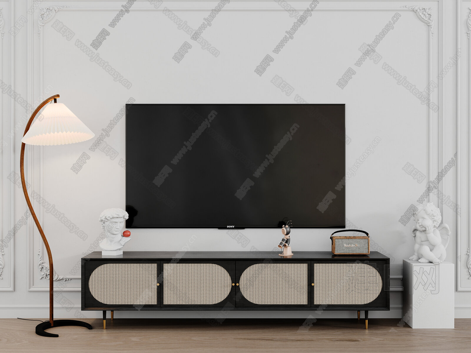 侘寂中古风电视柜3d模型下载[ID:107503054]_建e网3d模型