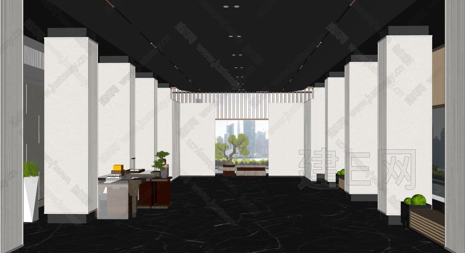 酒店大堂模型SU模型下载[ID:103240277]_建e网su模型
