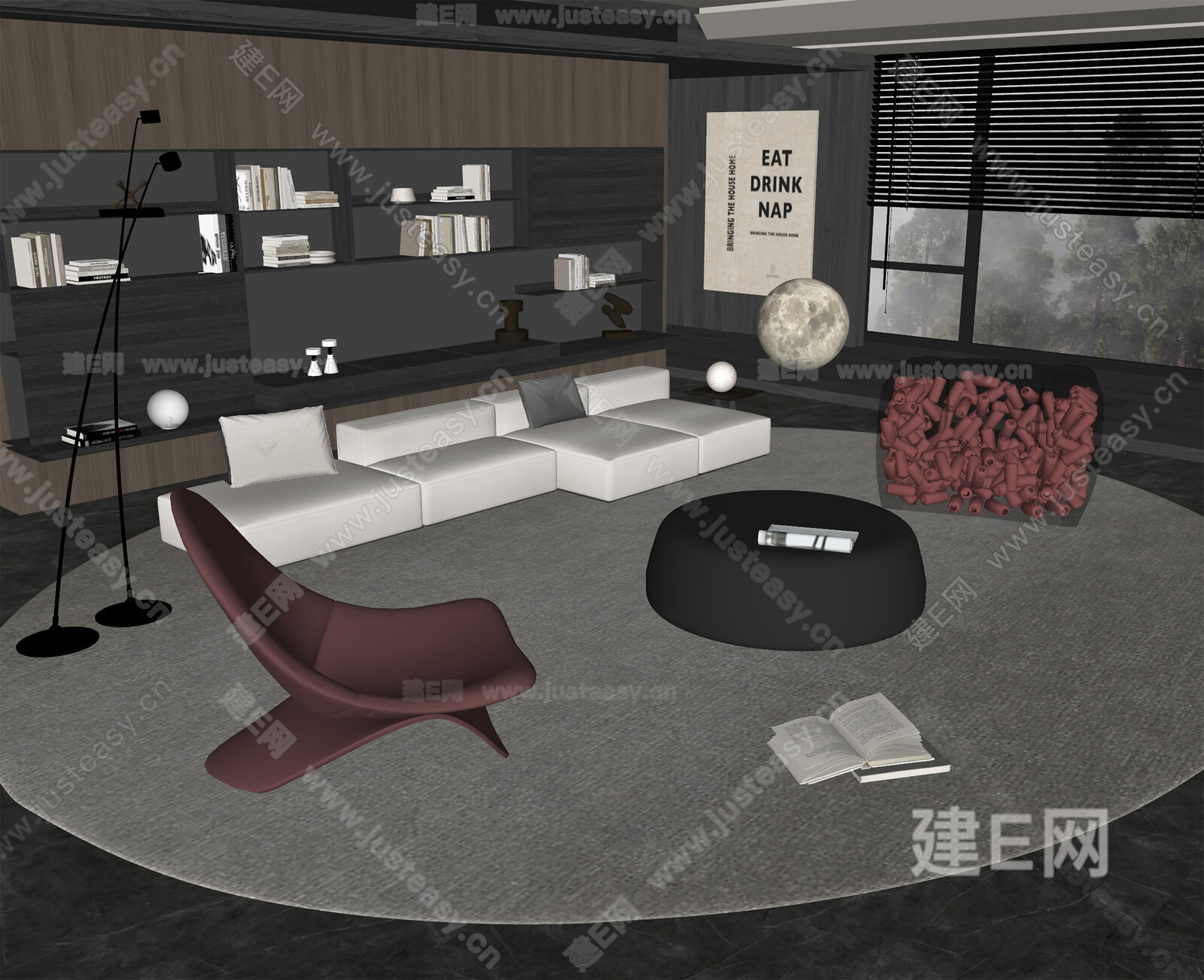 Minotti米洛提 现代客厅SU模型下载[ID:103240261]，Minotti米洛提 现代客厅，SU模型下载