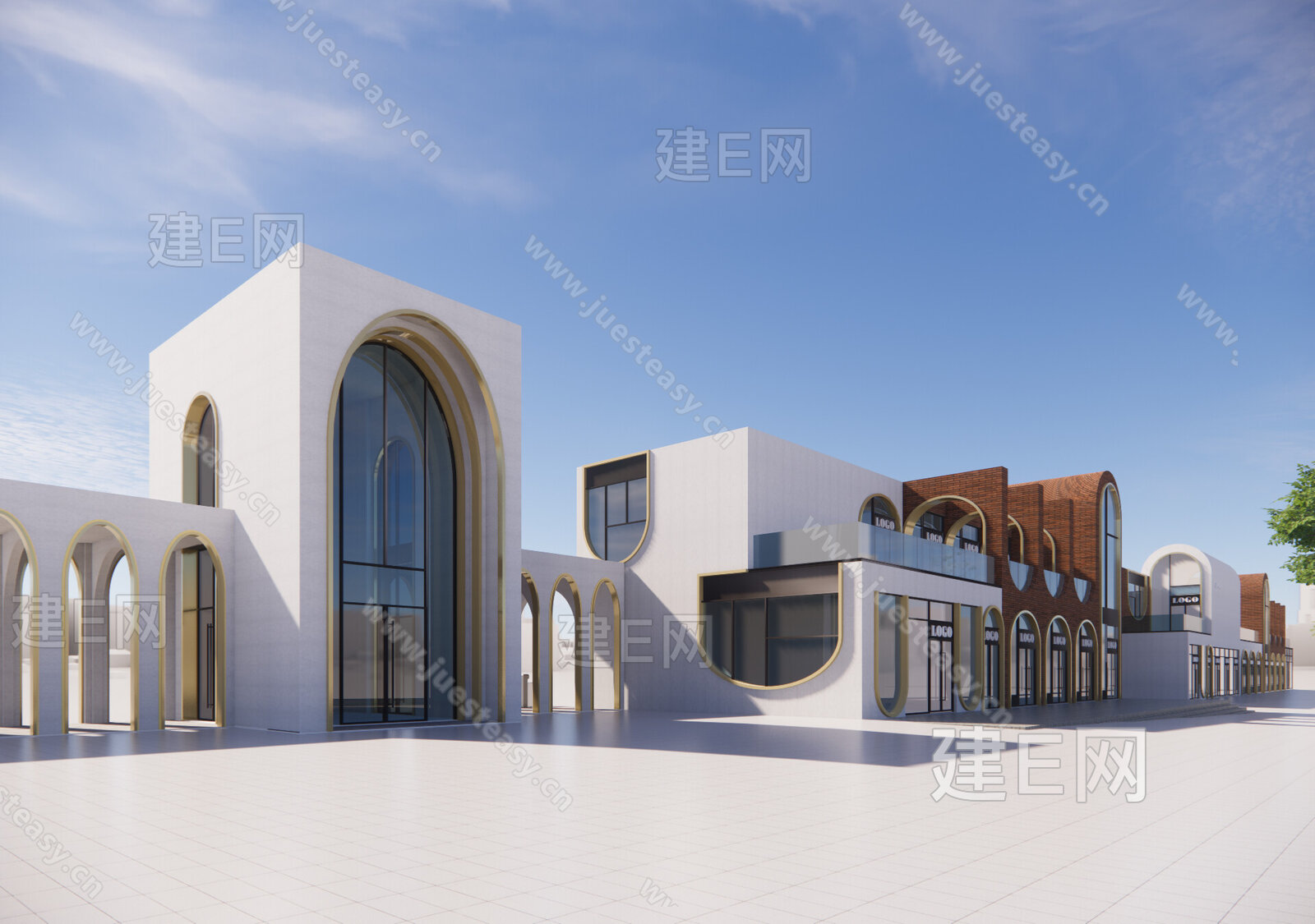 现代商业街模型SU模型下载[ID:103174761]_建E室内设计网