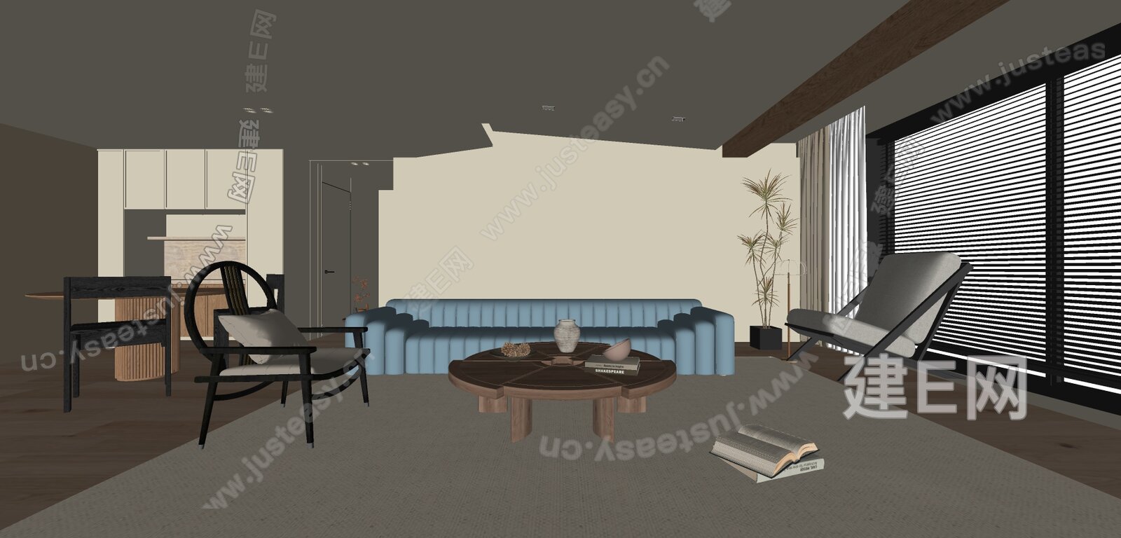 现代客厅模型SU模型下载[ID:102781501]_建E室内设计网