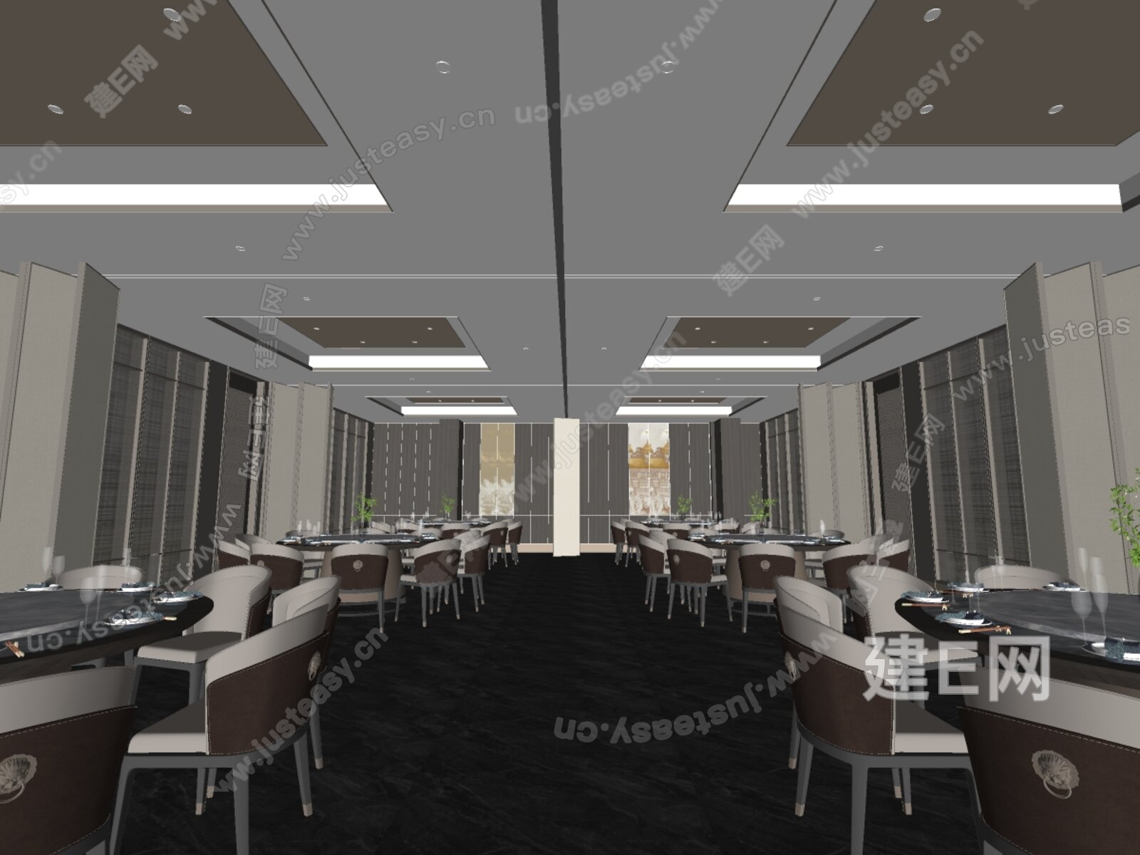新中式宴会厅模型SU模型下载[ID:103633606]_建E室内设计网