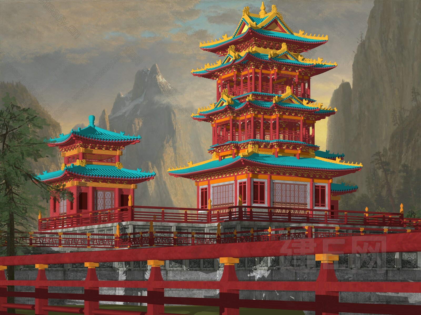 中式古建阁楼天宫寺庙藏经阁模型SU模型下载[ID:103698970]_建E室内设计网