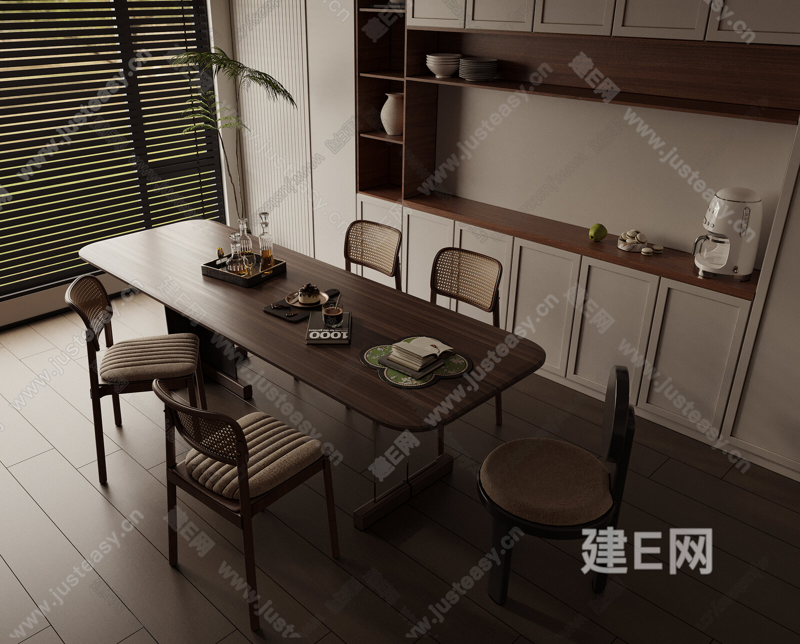 侘寂风餐厅模型SU模型下载[ID:103371355]_建e网su模型