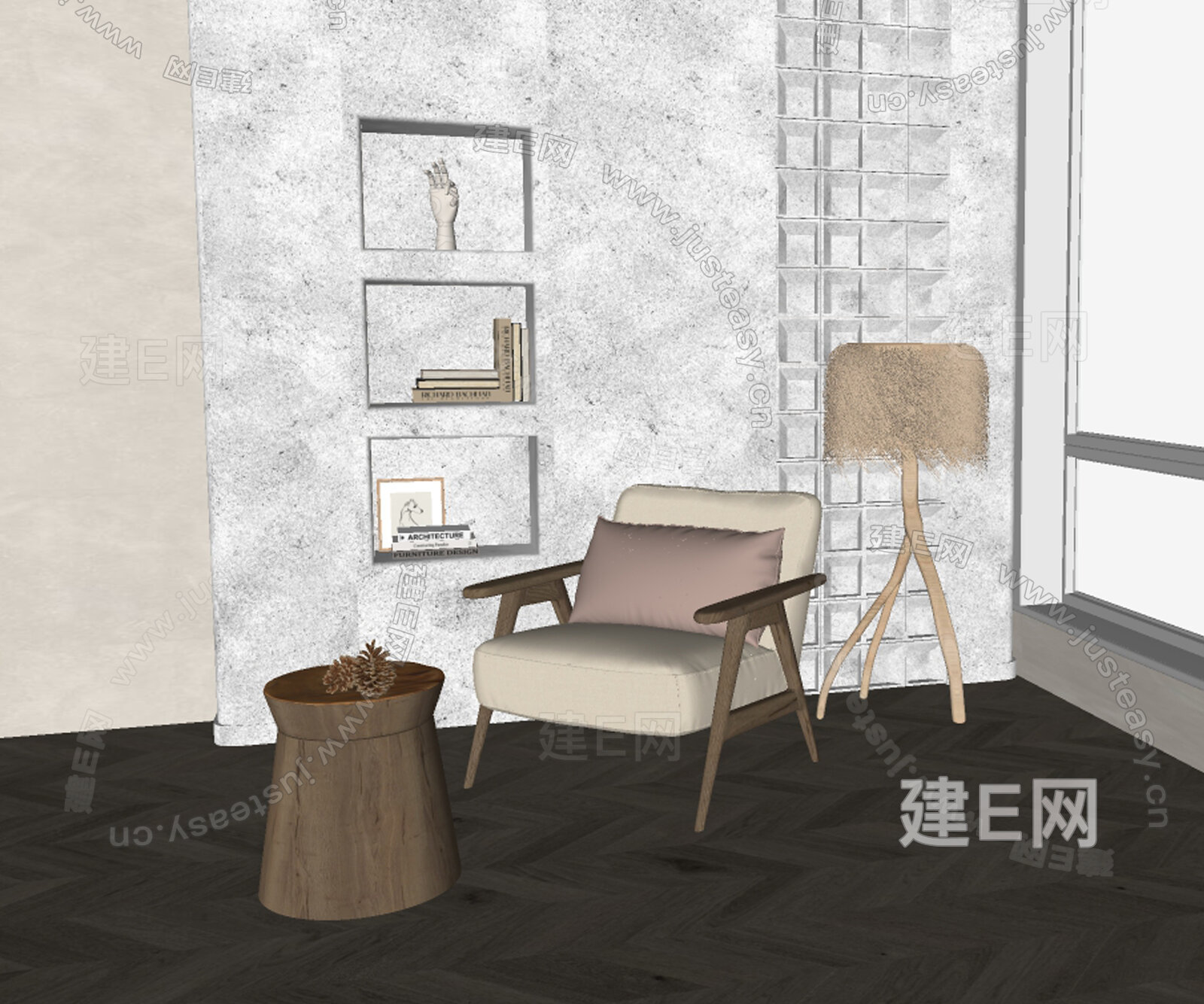 侘寂风休闲椅模型SU模型下载[ID:104092394]_建E室内设计网