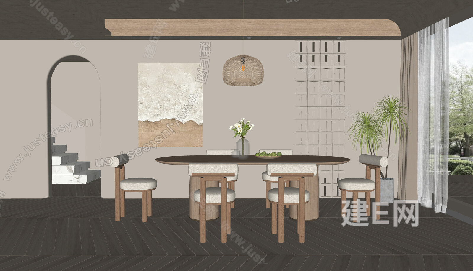 侘寂风餐厅模型SU模型下载[ID:104288780]_建e网su模型