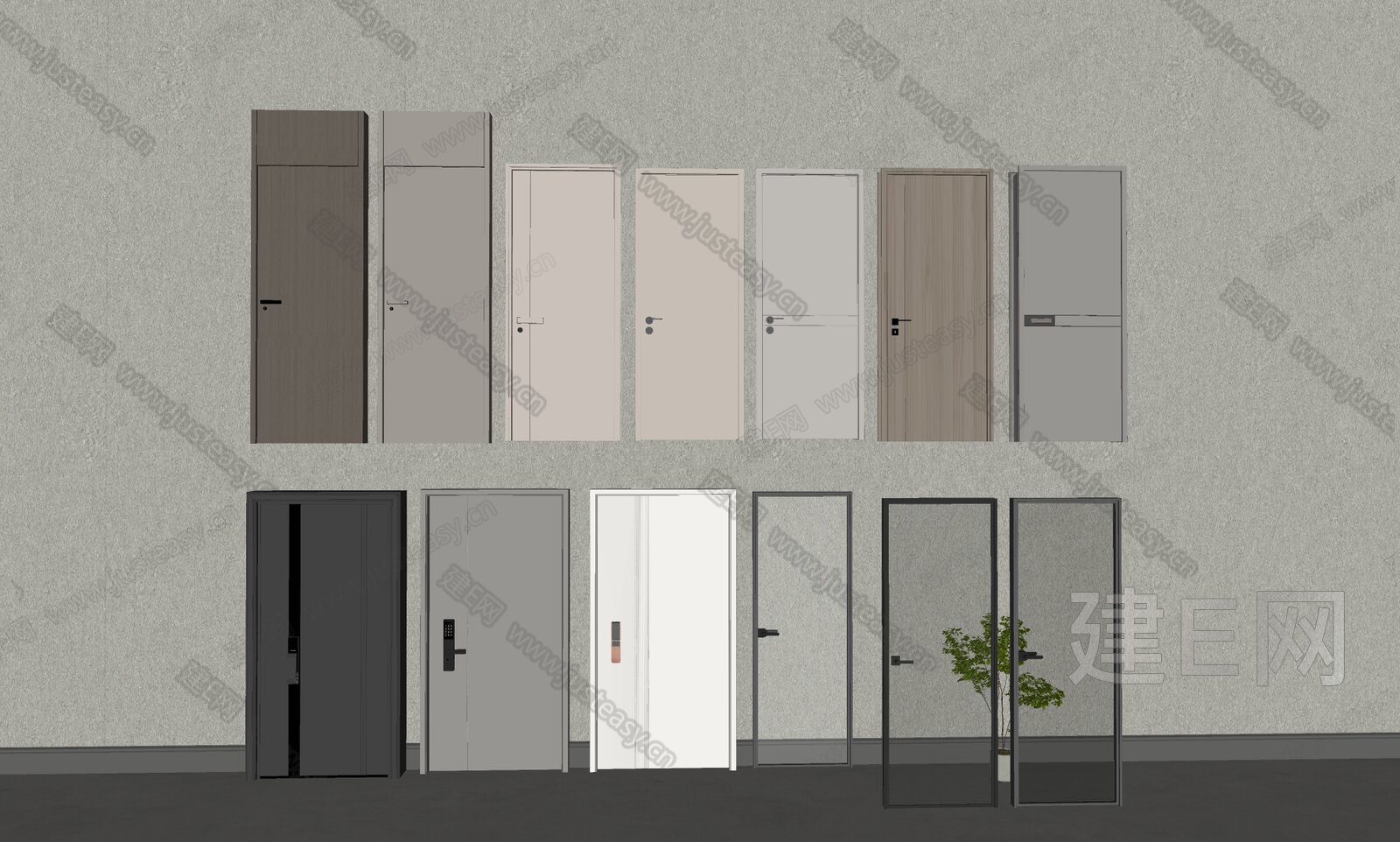 现代简易门集合模型SU模型下载[ID:103895699]_建E室内设计网