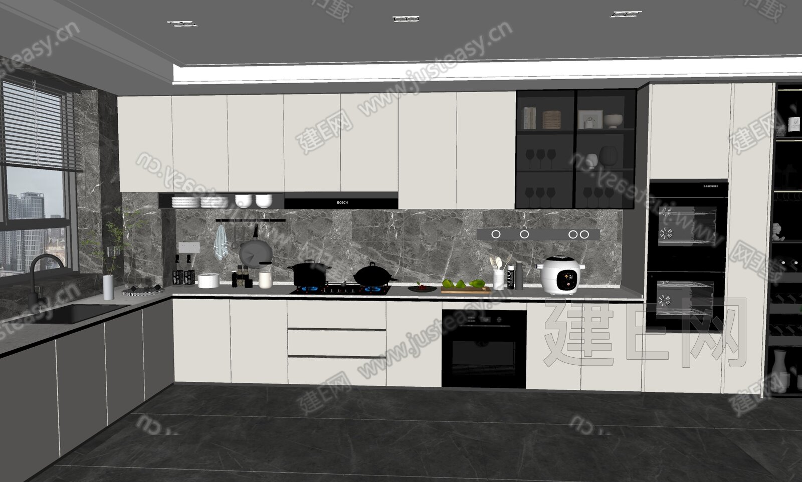 现代厨房模型SU模型下载[ID:103895653]_建E室内设计网