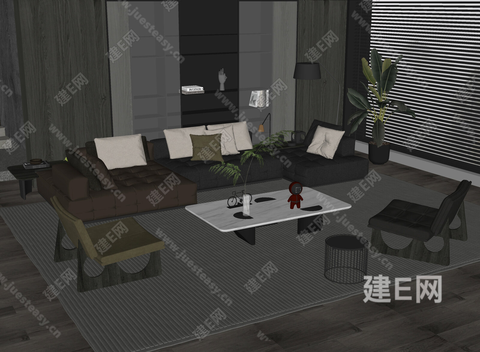 Minotti米洛提 现代沙发茶几组合模型SU模型下载[ID:104026634]_建E室内设计网
