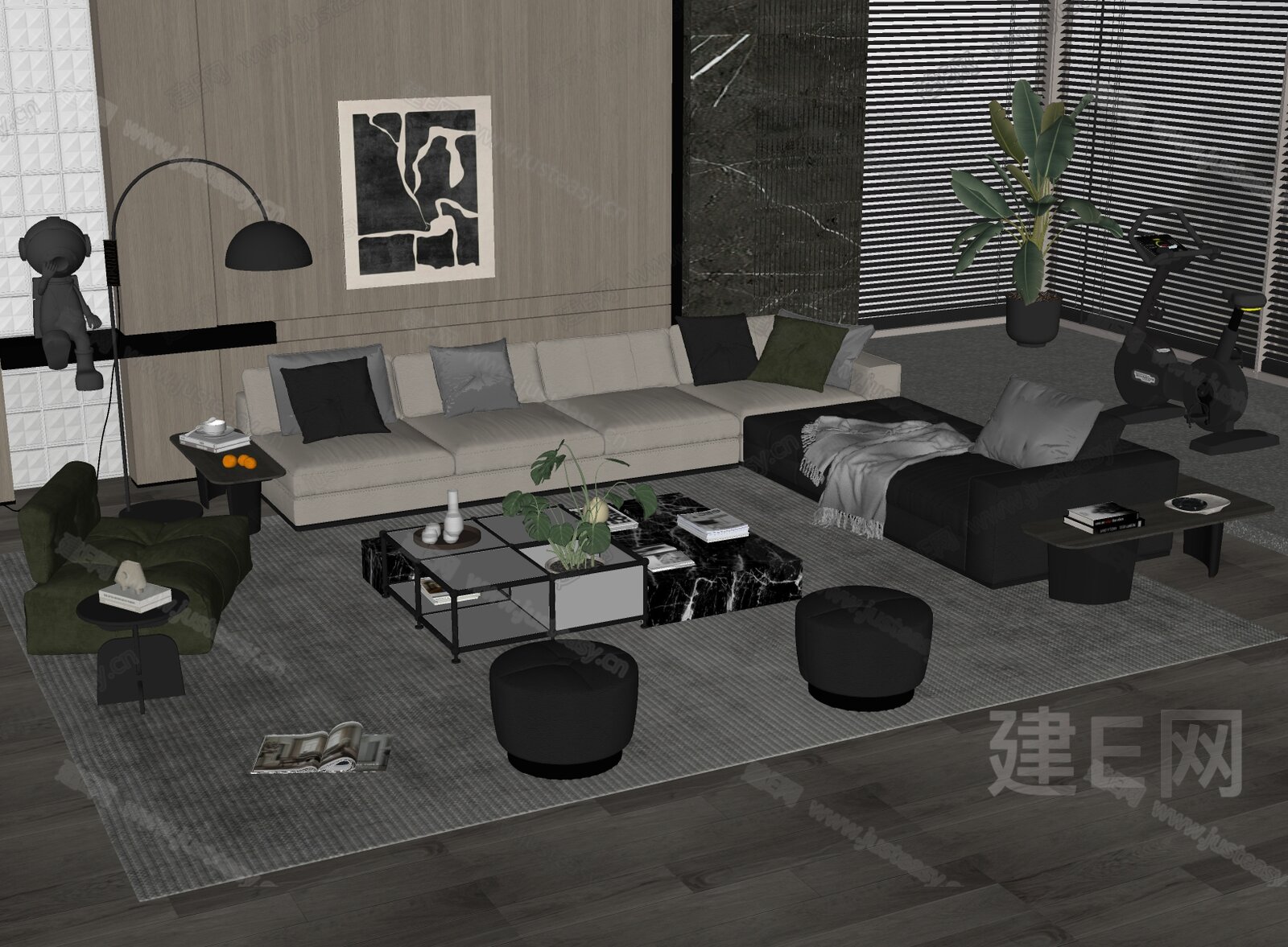 Minotti米洛提 现代沙发茶几组合模型SU模型下载[ID:104026653]_建e网su模型